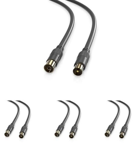 conecto Câble d'antenne SAT Câble coaxial Câble de satellite TV 1,00m double blindage, connecteur IEC sur connecteur IEC femelle, pour HDTV, récepteur, satellite, DAB, radio, noir (Lot de 4)