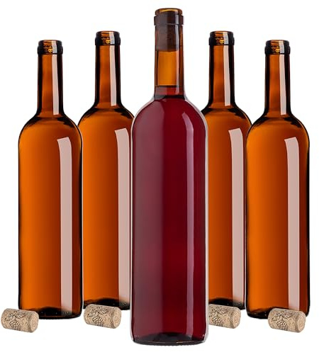 KADAX 10er Set Weinflaschen 750ml, leere Glasflaschen mit Korken für Wein, Liköre und Spirituosen, Flaschen zum Befüllen, Likörflaschen aus Glas (Braun)