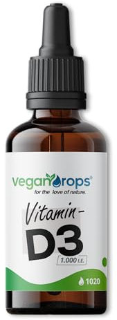 Vegan Drops® - Vitamin D3 Tropfen - 25mcg Vitamin D (1000 i.E.) pro Tagesdosis - 1020 Tropfen, 30ml pro Flasche - vegan, ohne Alkohol & in Dutschland produziert - nur 2 Zutaten