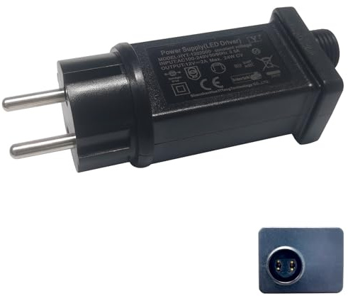 12V 2A Lichterkette Netzteil Adapter, Wasserdicht IP44 Transformatoren, LED Netzteil Adapter, LED Niederspannungs Lichterkette Außen Trafo Geeignet für Weihnachtsbaum Lichter, Eiszapfenlichter