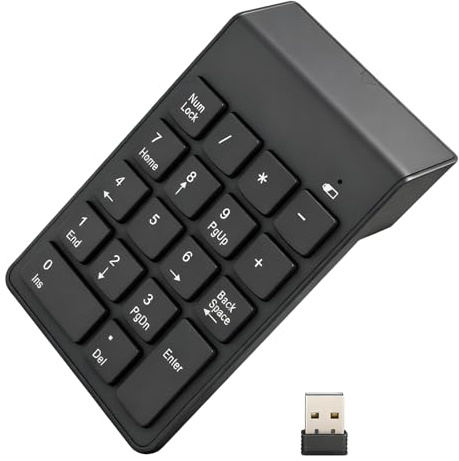 Ouitble Kabelloser Ziffernblock 2.4G Numpad Kabellos 18 Tasten Ergonomischer Mini-Nummernblock mit USB Empfänger, Nummernblöcke Ultra Dünn für Laptop Notebook Desktop PC
