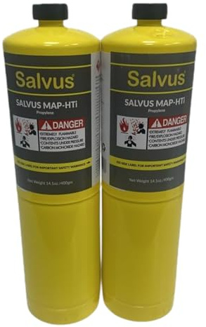 2 X Salvus Map HTI Mapp Gas Cylinder | 400 Gram Yellow Gas Bottle for Plumbers Soldering