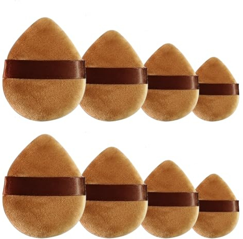 Powder Puff - ShiningUU 8-Piece Set 4-Size Soft Triangle Makeup Sponges | Plush Beauty Blender for Dry & Wet Foundation, Concealer & Loose Powder (Brown)​