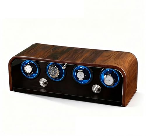 Hocomay Watch Winder for 4 Automatic Watches 45.5 x 17.5 x 16cm | Watch Protection With Quiet Motor, LED Light, 5 modes, Plug-in & Battery Dual-Use, 4 Slots for Man & Woman