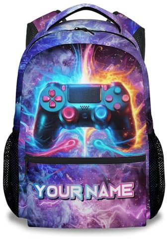 GiftoFLUX Personalisierter Gaming-Schulrucksack mit anpassbarem Namen – 17 Zoll, leicht, langlebig, coole Jungen-Gamer-Büchertasche für Teenager in der Sekundarstufe