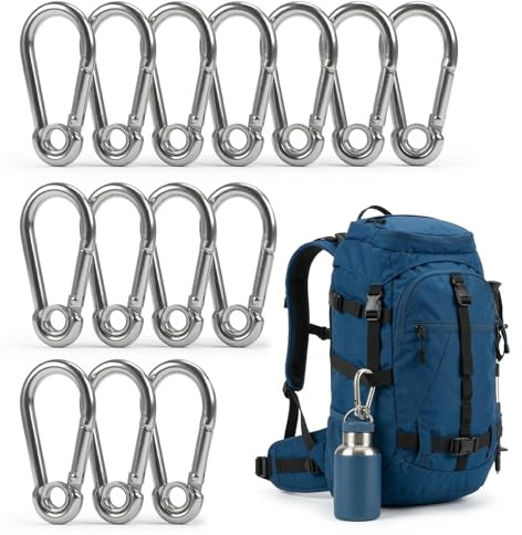Carehabi 14 pièces Mousquetons en Acier Inoxydable 60 * 30mm Petit Mousqueton Mousqueton INOX pour Porte-clés Hamacs Camping Pêche Auvents