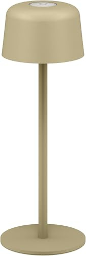 goobay Kabellose LED-Tischleuchte 25 cm, 3 Helligkeitsstufen, Touch-Bedienung, 150 lm, 3000 K, warmweiß, Akku bis 12 Std., IP44 Spritzwasserschutz, Metallgehäuse, inkl. USB-C-Ladekabel - beige, 77678