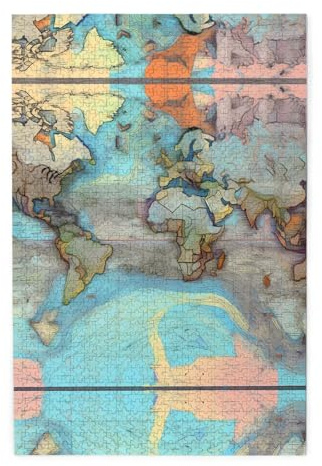 Cartoon world map Wooden Jigsaw Puzzle 1000 Pieces-Relaxing Family Activity for Adults, Colourful Landscape Puzzle in Plastic Box, Home Decor Gift