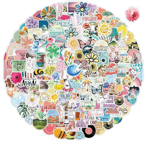 200 Pcs Pegatinas Aesthetic, Pegatinas para Albumes de Recortes, Stickers Aesthetic Pegatinas Decorativas, para Ordenador Portátil, Guitarra, Taza, Botella de Agua, Teléfono Móvil