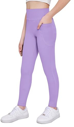 Arshiner Mädchen Leggings Kinder Lang Sportleggins Hohe Taille Sporthose | Einfarbig Basic,Elastisch,Legging,Jogging,Training,Yoga,Hosen mit Taschen,Frühling,Sommer,Herbst,Winter,5-14 Jahre