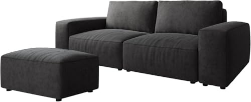 DELIFE Big-Couch Lanzo Mikrofaser Schwarz 230x95 cm mit Hocker
