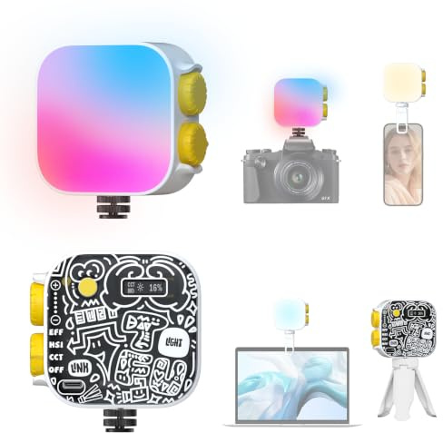 Photoolex Tofu RGB Bianco Faretto LED Compatto e Portatile per Foto e Video | CRI96+, temp 2500K-9900K, batteria ricaricabile 2000mAh, magnete vite 1/4, 21 effetti foto vlog stream videoconferenze