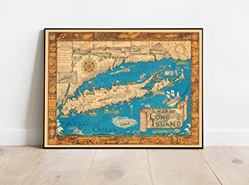 historic pictoric Courtland Smith Poster, Vintage-Karte von Long Island, rustikal, 45,7 x 61 cm Antik 24in x 18in