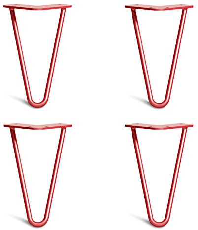 [HLC] 4 x Hairpin Table Legs – Superior Double Weld Steel Construction With Screws, Build Guide & Protector Feet Worth £8 Included! – 10mm Steel [8/20cm,Red]