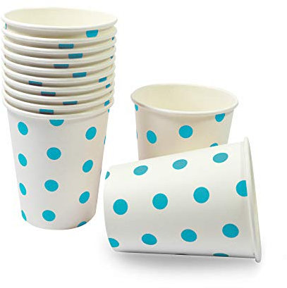Frau WunderVoll® 12 PAPPBECHER, TÜRKIS-Blaue Punkte, 240 ml/Einwegbecher, Trinkbecher, Papierbecher, Einweggeschirr, Geschirr, Hochzeit, Kindergeburtstag, Partygeschirr