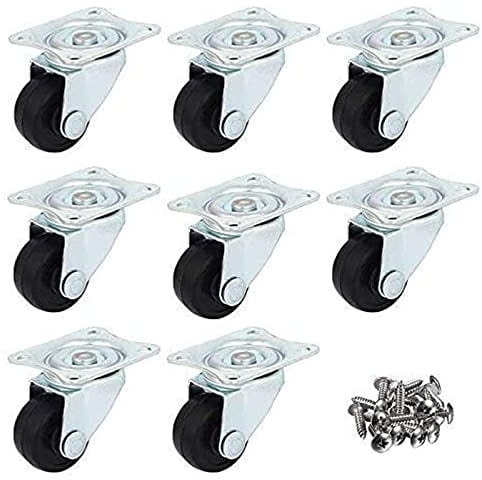 QOPAHI Swivel Small Casters, 8 Pack Rubber Trolley Wheels with Stainless Steel Base, Castor Wheels for Trolley Dolly Garden Planter Storage Cart(25mm, Black)