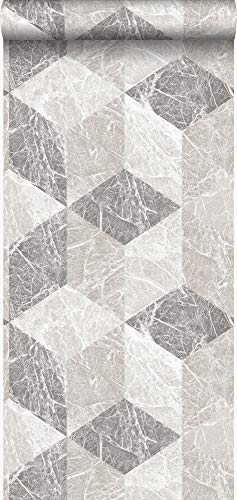 Origin papier peint motif marbre 3D beige et taupe 53 cm x 10.05 m Wallcoverings