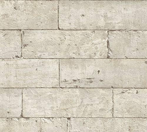 A.S. Création Papier peint intissé Authentic Walls 2 - Aspect pierre naturelle vintage - 10,05 x 0,53 m - Beige gris noir - Fabriqué en Allemagne - 366201 36620-1