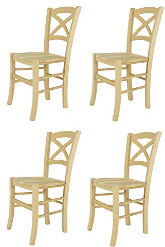t m c s Tommychairs - 4er Set Stühle Cross für Küche und Esszimmer, robuste Struktur aus poliertem Buchenholz, unbehandelt und 100% natürlich, Sitzfläche aus poliertem Holz