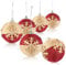com-four® 6X Weihnachtskugeln mit Weihnachtsmotiven, Christbaumkugeln mit Stoffbezug für Weihnachten, Baumschmuck für den Christbaum (beige/rot - 6 Stück)
