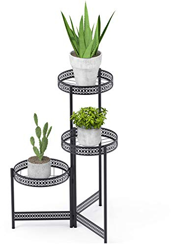 unho supporto per piante in metallo 3 livelli, Stand Fiore Scaffale a Scala porta piante da interno piedistallo piante porta orchidee da interno Portavasi da giardino 3 piani Pieghevole 51x70cm