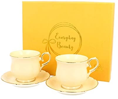 Duo Collection CLARK Ein Satz von 2 Espresso Tassen mit Untertassen aus Porzellan im Geschenkbox, Kaffeetasse, Füllmenge 150 ml