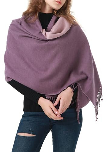 MEANBEAUTY Damen-Schal Doppelseite Kaschmir-Gefühl Schal warm Winter Pashmina Hochzeit Party Wickeltuch große Deckenschals-Rosa+Lila