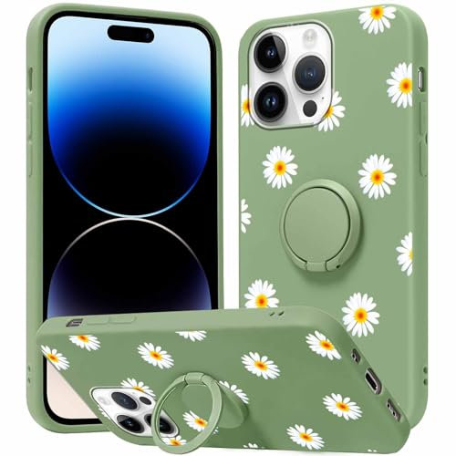 Yoedge Phone case for Apple iPhone 13 Pro 6.1 inch, 360° Magnetic Ring Holder Kickstand Soft Silicone TPU Shockproof Anti-Scratch Protective Resistant Fashion Pattern for iPhone13 Pro, Daisy