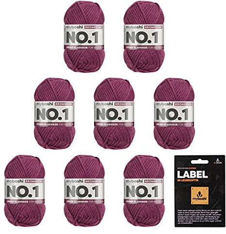 myboshi No.1 Wolle zum Häkeln und Stricken, Schnellstrickgarn, inkl. Label, Strickwolle, Häkelwolle, mulesing-frei, Ll. 55m /50g, 30% Wolle (Merinowolle) Lila (Brombeere), 8 Knäuel