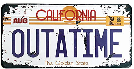 Outatime License Plate Memorabilia, Stamped Car Plate Replica, Movie Prop Vanity Number Tag, 12x6 inch