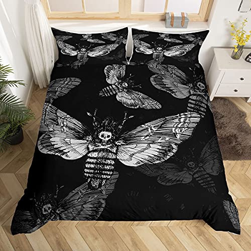 Homemissing Sugar Skull Bettbezug für Jungen, 3D, Moth Skull Motiv, Bettwäsche, 140 x 200 cm, für ultraweich, Gothic, Knochen, Skeleton