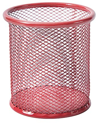 Washranp Stiftehalter, Schreibwarenorganizer, Netzstoff, große Kapazität, Schreibtisch-Box, für Büro, Schule, Rot, quadratisch