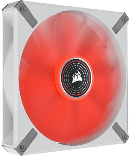 Corsair ML140 LED ELITE, 140 mm Ventilador PWM LED Rojo (Tecnología AirGuide, Rodamiento de Levitación Magnética, Funciona a Velocidades 1.600 RPM, Ocho LED) Paquete Simple, Estructura en Blanco
