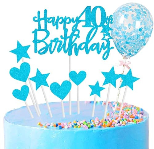Personalised Happy Birthday Cake Toppers:usepackage Font Light Blue Signs for Him,Her - 11p Glitter Cupcake Toppers for 40th Parties