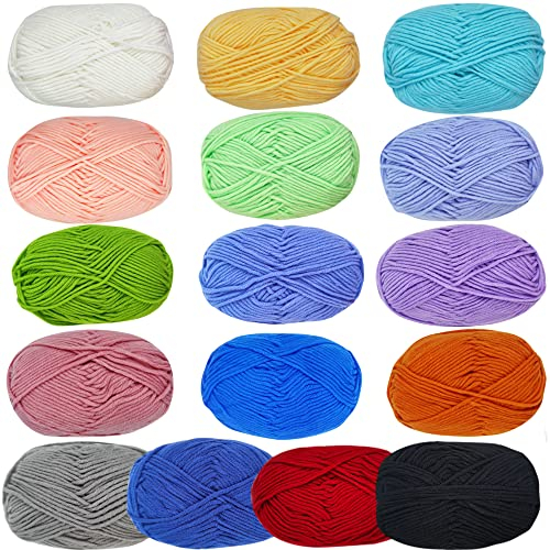 Acryl Wolle Set,16 Pcs Garn Wolle zum Stricken Acryl Garn Stränge Strickgarn Baumwollgarn,Perfekt für jedes Häkel- und Strickprojekt(16 Farben 50g)