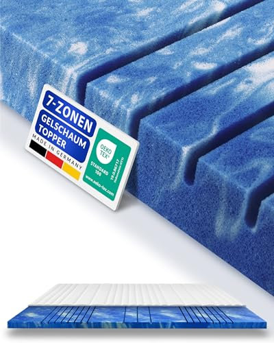 AM Qualitätsmatratzen 7 Zonen Deluxe Gel Topper 135x180cm RG50 - Made in Germany - Atmungsaktiver Gelschaum Topper 135x180-8cm - Kühlende Matratzenauflage mit Lyocell Bezug und Anti-Rutsch Funktion