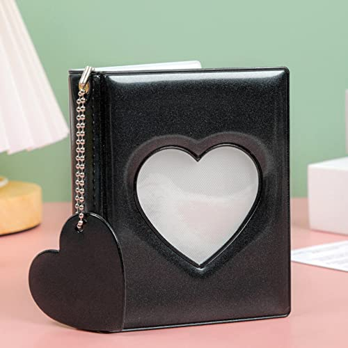 NANJI Mini Fotobuch,Mini Album Keychain,Mini Photo Album,Mini Fotoalbum,schlüsselanhänger,fotoalbum Klein,Schlüsselanhänger Fotoalbum Love Heart,photocard Binder Albums for 3 Inch Photo (Black)
