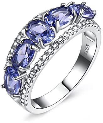 Aotiwe Favs Damenring, Art Deco Schmuck Damen Elegante Hohle Ovale Zirkonia Silber Blau Lila 925 Silber Größe 57 (18.1)