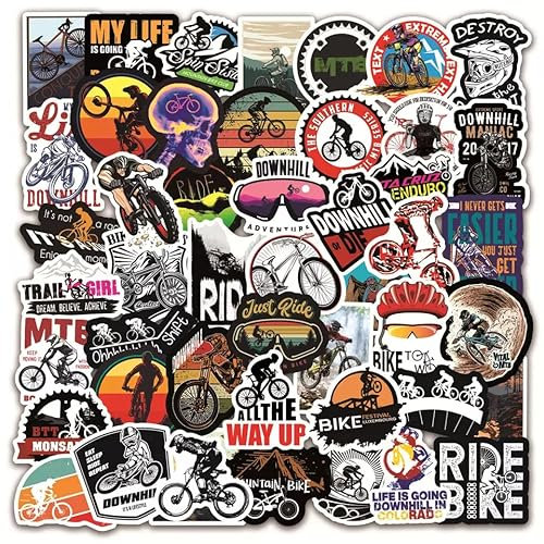 HNTR® MTB Stickers | 50 Waterproof Vinyl Bike Stickers for MTB Helmet, Laptop, Water Bottle & Adventure Gear | for Cycling Enthusiasts
