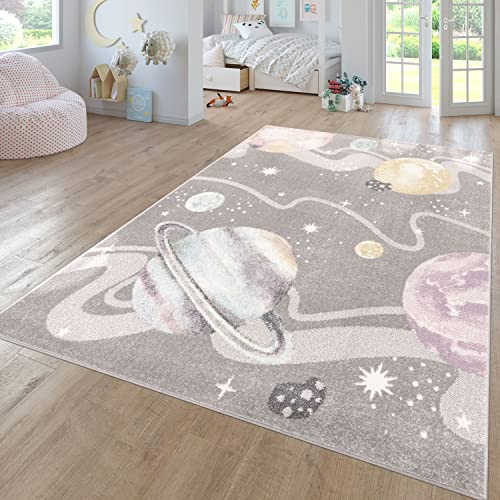 TT Home Teppich Kinderzimmer Kinderzimmerteppich Junge Mädchen Kinderteppich Modern Soft, Farbe: Grau 3, Größe:80x150 cm