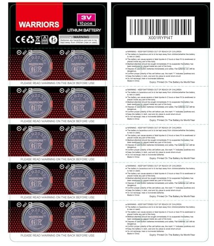 Warriors 10X Batteria CR2032 3V al Litio – Confezione da 10 Pile a Bottone, Capacità 240mAh, per Portachiavi, Bilance, Dispositivi Medici ed Elettronici