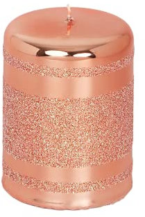 G Decor Rose Gold Striped Glitter Glass Ball Candles (Small Pillar)