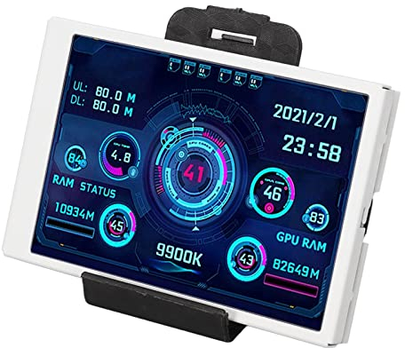 Zunate Mini écran IPS 3,5 Pouces, écran D'affichage de Température PC AIDA64 avec Fonction D'arrêt Automatique Panneau de Capteur PC de Rotation à 360 ° pour Boîtier D'ordinateur (Blanc)