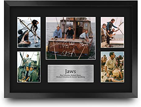 HWC Trading FR A3 Jaws Geschenke Geducktes Signiertes Autogramm Präsentationsdisplay für Fans von Film Memorabilien - A3 Gerahmt