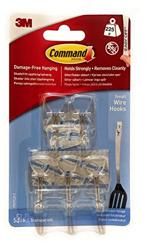 17067CLR-5 Command - Ganchos de alambre transparentes pequeños con tiras transparentes (5 unidades)