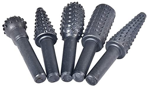 5Pc ROTARY BURR SET Wood Carving File Rasp Power Drill Bits Cone Ball Oval 1/4
