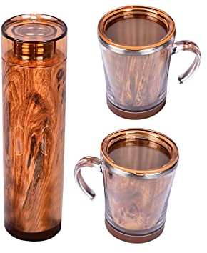 2 Person Flask and Mugs; Dual Flask Hamper with 1L Insulated Flask and 2 Travel Mugs, Camping Coffee Cup - Perfect Flask Picnic Hamper for Outdoors (Glossy Wood)