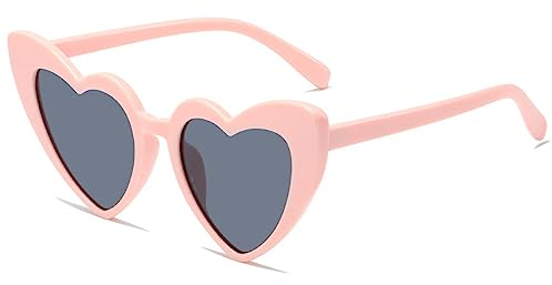 DEZ 1Pc Sonnenbrille Damen,Retro Herz Sonnenbrille - Vintage Damen Sonnenbrille Herzform Mit Schutz Hippie Herzbrille Aesthetic Heart Glasses,Junggesellenabschied Frauen,Sonnenbrille Vintage(Rosa A)