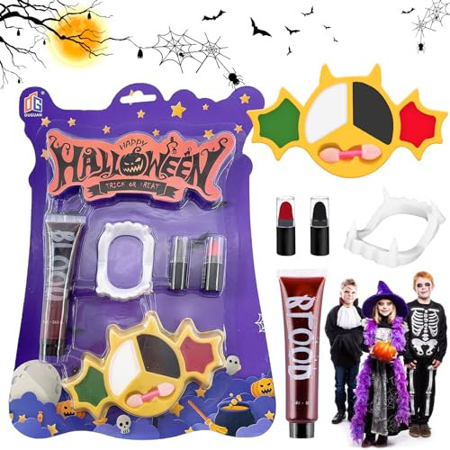 TOPJOWGA Maquillaje de Halloween Kit de Pintura Cuerpo, Pinturas Cara para Niños, Pintura Corporal y Facial, Dientes de Vampiro, Maquillaje para Cuerpo para Halloween, Carnaval, Maquillaje Facial (B)