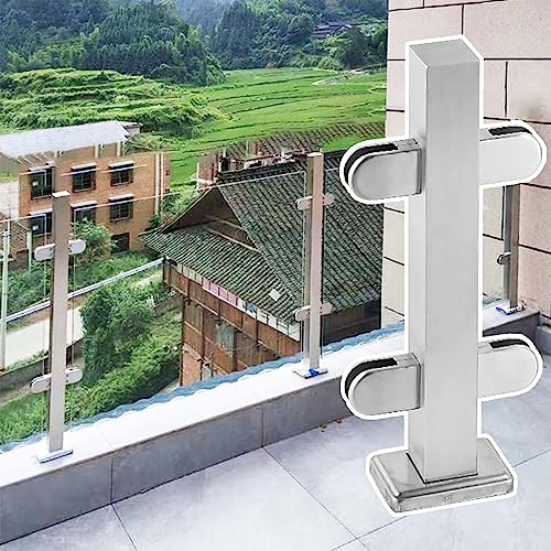 Glas Geländerpfosten Glasgeländerpfosten mit Glasklemmen, Metallglas-Geländerpfosten für Flur-Treppenhaus-Loft-Wohnung, Stützstange für Glaszaunelemente ( Color : Silver - Mid Post , Size : H-80cm/31.